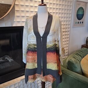 NWT Dressori Set: 100% Silk Kimono Cardigan & Trapeze Tank, Desert Design - 1X